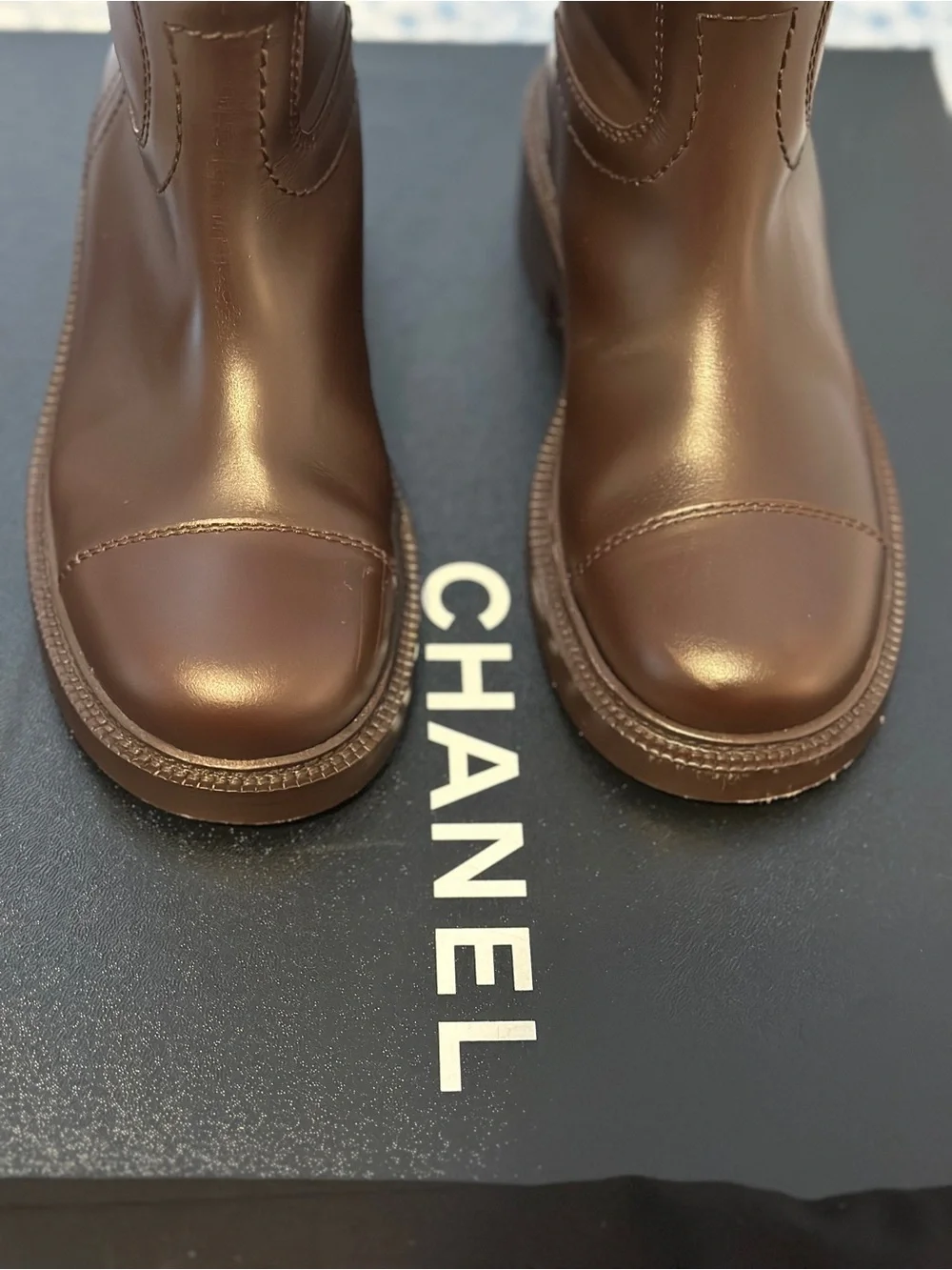 CHANEL Brown Leather Knee-High Boots